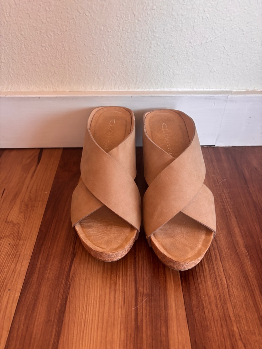 Suede Crisscross Wedge Sandals in Tan - Classic Women Shoes